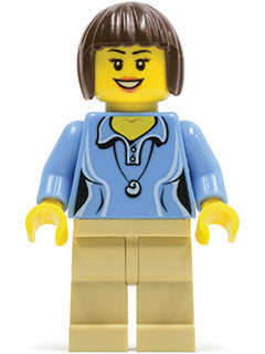 Preowned LEGO® Minifigure – Town twn207 Medium Blue Female Shirt w/Two Buttons and Shell Pe