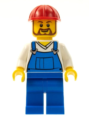 Preowned LEGO® Minifigure – Town twn210 Overalls Blue over V-Neck Shirt Blue Legs Red Const