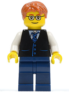 Preowned LEGO® Minifigure – Town twn211 Black Vest w/Blue Striped Tie Dark Blue Legs White