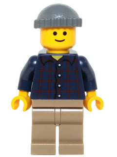 Preowned LEGO® Minifigure – Town twn219 Plaid Button Shirt Dark Tan Legs Dark Bluish Gray K