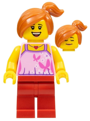 Preowned LEGO® Minifigure – Town twn233 Child Bright Pink Top w/Butterflies and Flowers Red