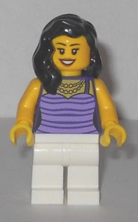 Preowned LEGO® Minifigure – Town twn234 Mom Dark Purple and Lavender Striped Top
