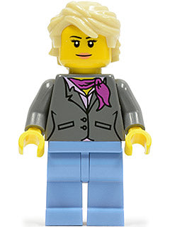Preowned LEGO® Minifigure – Town twn236 Dark Bluish Gray Jacket w/Magenta Scarf Medium Blue