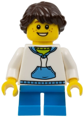 Preowned LEGO® Minifigure – Town twn247 Child Girl White Hoodie w/Medium Blue Pocket Dark A