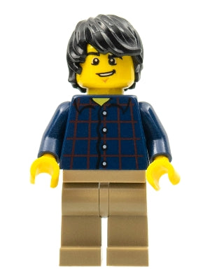 Preowned LEGO® Minifigure – Town twn255 Plaid Button Shirt Dark Tan Legs Black Tousled Hair