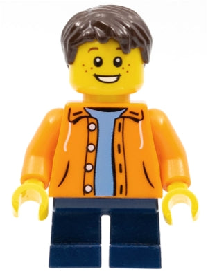 Preowned LEGO® Minifigure – Town twn267 Orange Jacket w/Hood over Light Blue Sweater Dark B