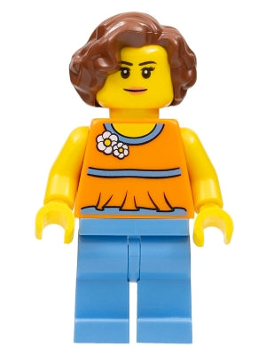 Preowned LEGO® Minifigure – Town twn276 Orange Halter Top w/Medium Blue Trim and Flowers Pa