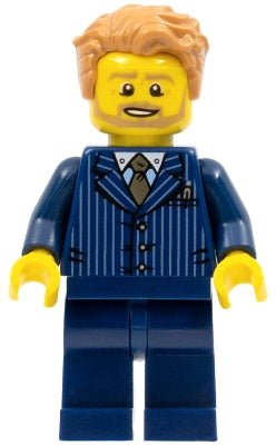 Preowned LEGO® Minifigure – Town twn277 Businessman Pinstripe Jacket and Gold Tie Dark Blue