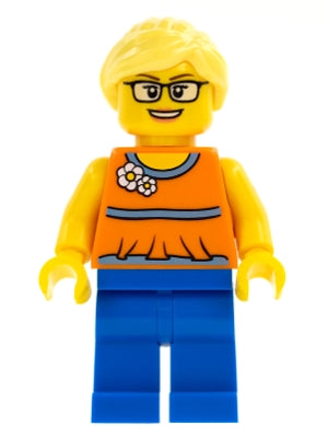 Preowned LEGO® Minifigure – Town twn279 Orange Halter Top w/Medium Blue Trim and Flowers Pa