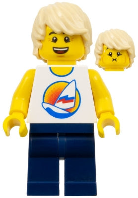 LEGO® Minifigure Town twn285 Surfboard on Ocean Dark Blue Legs Tan Tousled Hair