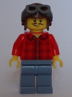 Preowned LEGO® Minifigure – Town twn286 Red Plaid Flannel Shirt Sand Blue Legs Aviator Cap