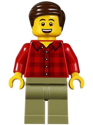 Preowned LEGO® Minifigure – Town twn295 Dad Red Plaid Flannel Shirt Olive Green Legs Dark B