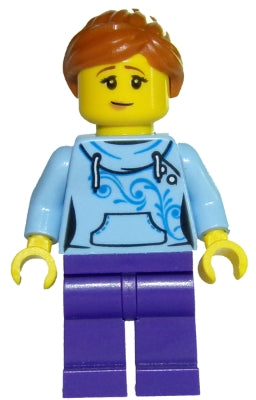 Preowned LEGO® Minifigure – Town twn325 Roller Coaster Rider Female Bright Light Blue Hoodi