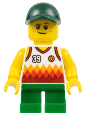 Preowned LEGO® Minifigure – Town twn329 Boy Jersey w/39 Green Short Legs Dark Green Cap