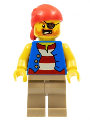 Preowned LEGO® Minifigure – Town twn332 Pirate Man Striped Red and White Shirt Under Blue V