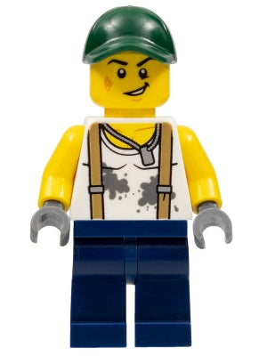 Preowned LEGO® Minifigure – Town twn334 Mechanic Dark Green Cap Dark Blue Legs
