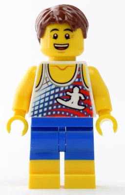 Preowned LEGO® Minifigure – Town twn335 Beach Tourist w/Surfer Tank Top and Yellow Boots
