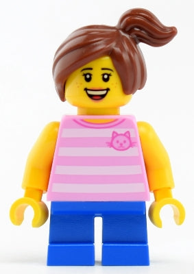 LEGO® Minifigure Town twn338 Child Girl Bright Pink Striped Shirt w/Cat Head Blu