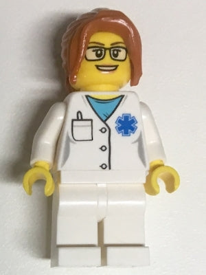 Preowned LEGO® Minifigure – Town twn344 Doctor EMT Star of Life White Legs Dark Orange Hair