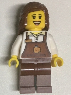 Preowned LEGO® Minifigure – Town twn345 Barista Female Reddish Brown Apron w/Cup and Name T