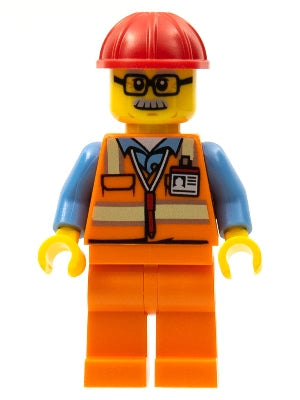 Preowned LEGO® Minifigure – Town twn346 Orange Safety Vest w/Reflective Stripes Orange Legs