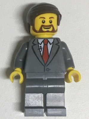Preowned LEGO® Minifigure – Town twn347 Suit Jacket Buttoned w/Red Tie Dark Bluish Gray Leg