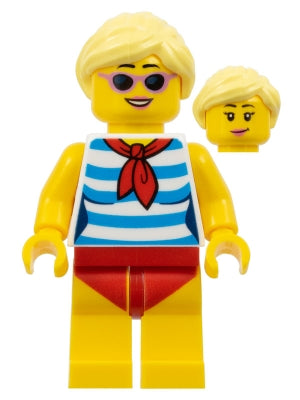 Preowned LEGO® Minifigure – LEGO® Brand twn352 Ludo Yellow Female Dark Azure and White Stri