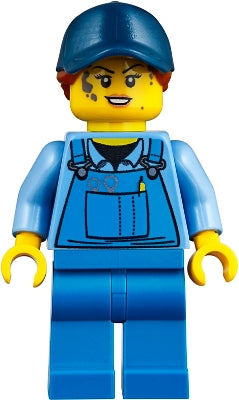 Preowned LEGO® Minifigure – Town twn358 Mechanic Female Blue Overalls over Medium Blue Shir