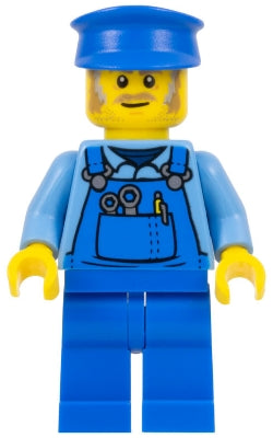 Preowned LEGO® Minifigure – Town twn361a Mechanic Male Blue Overalls over Medium Blue Shirt