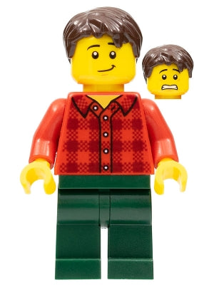 Preowned LEGO® Minifigure – Town twn363 Man Red Plaid Flannel Shirt Dark Green Pants Dark B