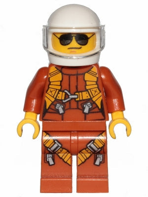 Preowned LEGO® Minifigure – Town twn364 Pilot Dark Orange Jumpsuit Dark Orange Legs w/Strap