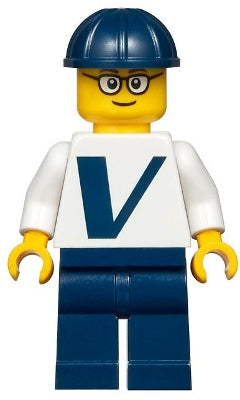Preowned LEGO® Minifigure – Town twn365 Male w/Vestas Logo on Torso Dark Blue Legs Dark Blu