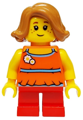 Preowned LEGO® Minifigure – Town twn376a Child Girl Orange Halter Top w/Flowers and High Ba