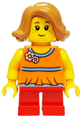 Preowned LEGO® Minifigure – Town twn376b Child Girl Orange Halter Top w/Flowers and Low Bac