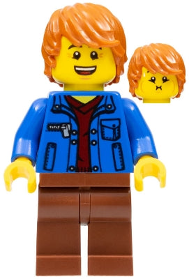 Preowned LEGO® Minifigure – Town twn378 Male w/Blue Jacket over Dark Red V-Neck Sweater and