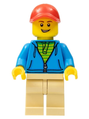 Preowned LEGO® Minifigure – Town twn380 Man Dark Azure Hoodie w/Green Striped Shirt Tan Leg