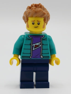 LEGO® Minifigure Town twn390 Male w/Purple Shirt Dark Turquoise Jacket Dark Blue