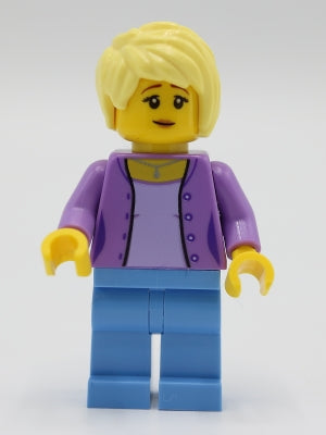 Preowned LEGO® Minifigure – Town twn394 Female w/Medium Lavender Jacket Medium Blue Legs Br