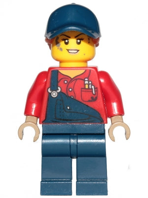 Preowned LEGO® Minifigure – Town twn395 Female Mechanic w/Dark Blue Overalls and Legs Dark
