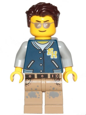 Preowned LEGO® Minifigure – Town twn396 Male Driver w/Dark Blue Jacket Dark Tan Legs w/Dark