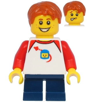 Preowned LEGO® Minifigure – Town twn397 Boy w/Classic Space Shirt w/Red Sleeves Dark Blue S