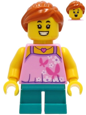 Preowned LEGO® Minifigure – Town twn408 Tourist Girl Bright Pink Top w/Butterflies and Flow