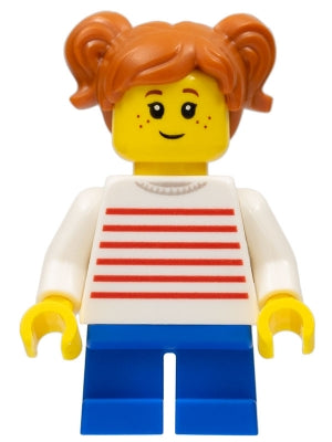 Preowned LEGO® Minifigure – Town twn427 Girl w/Dark Orange Two Pigtails Hair White Sweater