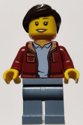 Preowned LEGO® Minifigure – Town twn430 Woman Dark Red Jacket w/Bright Light Blue Shirt San