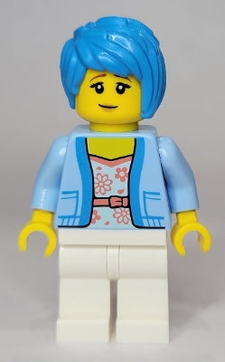 Preowned LEGO® Minifigure – Town twn437 Woman Bright Light Blue Jacket w/Coral Floral Shirt