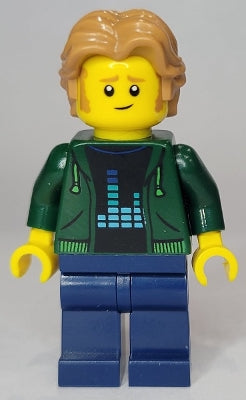 Preowned LEGO® Minifigure – Town twn441 Man Dark Green Hoodie Dark Blue Legs Medium Nougat