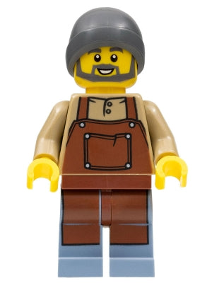 Preowned LEGO® Minifigure – Town twn446 Barista Reddish Brown Apron Dark Bluish Gray Beanie