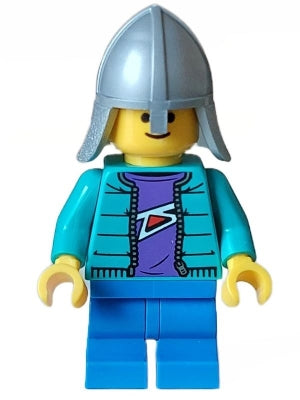 Preowned LEGO® Minifigure – Town twn449 Child Dark Turquoise Jacket Dark Purple Shirt Blue