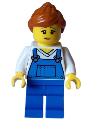 Preowned LEGO® Minifigure – Town twn459 Mover Female Blue Overalls over V-Neck Shirt Blue L