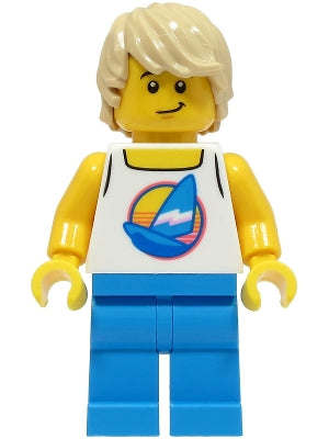Preowned LEGO® Minifigure – Town twn461 Beach Tourist Male White Tank Top w/Dark Azure Sail